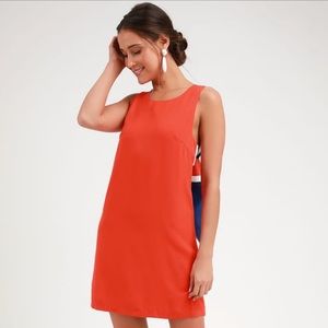 Joyful Red Orange Multi-stripe Toe Back Mini Dress